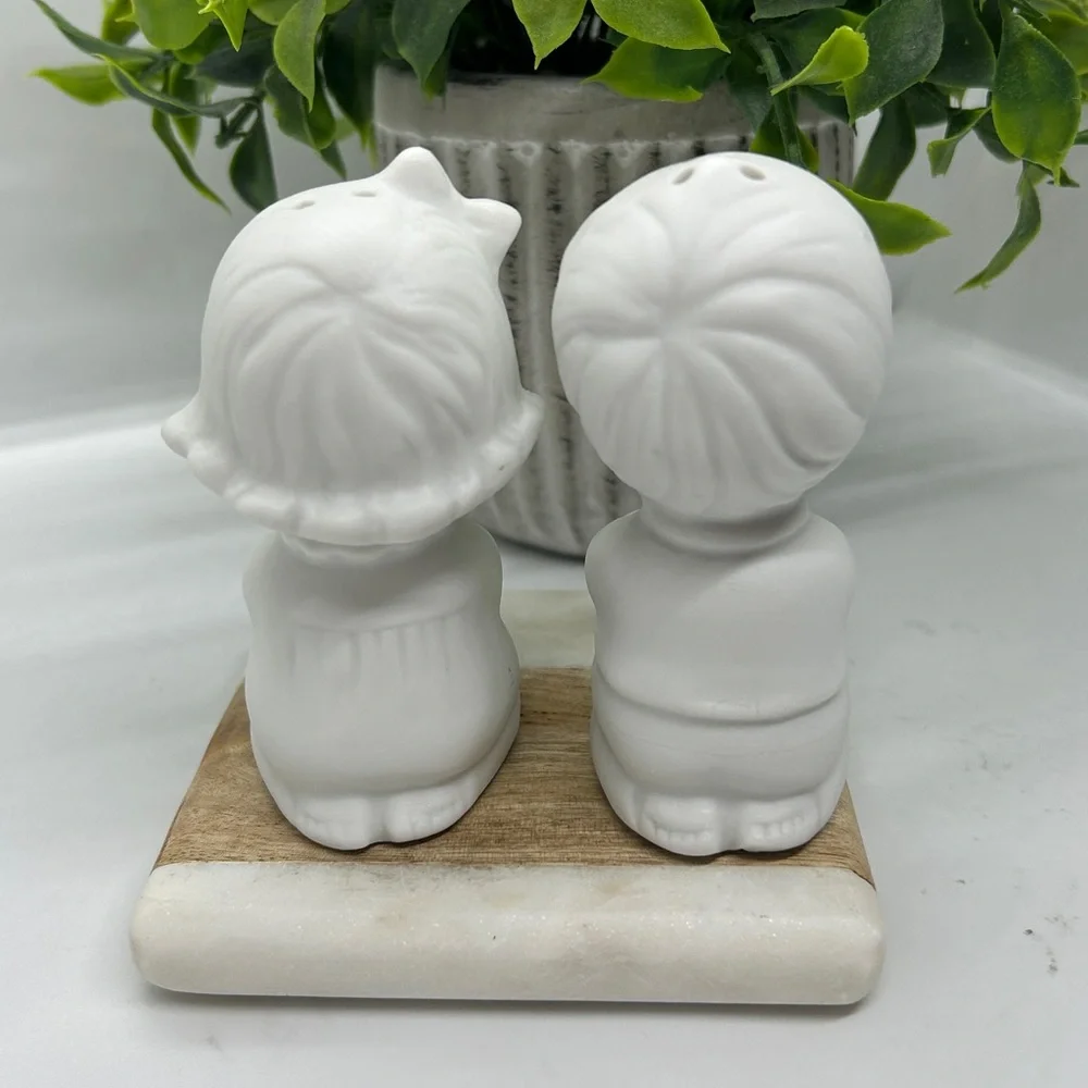 Vintage Salt Pepper Shakers White Kitchen Christian Decor Vtg Art Ceramic Craft